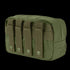 The Condor Utility Pouch is an olive green tactical pouch made from durable fabric, featuring four strap attachments and snap buttons on the front.